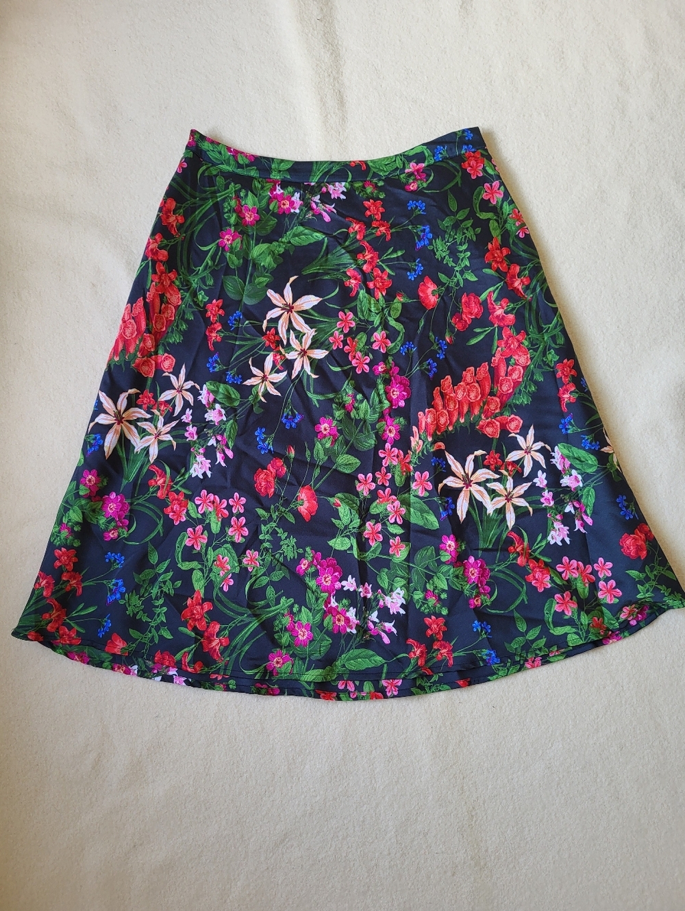 Black Floral Midi Skirt Women's Size 10 Lined By Liz Claiborne Career